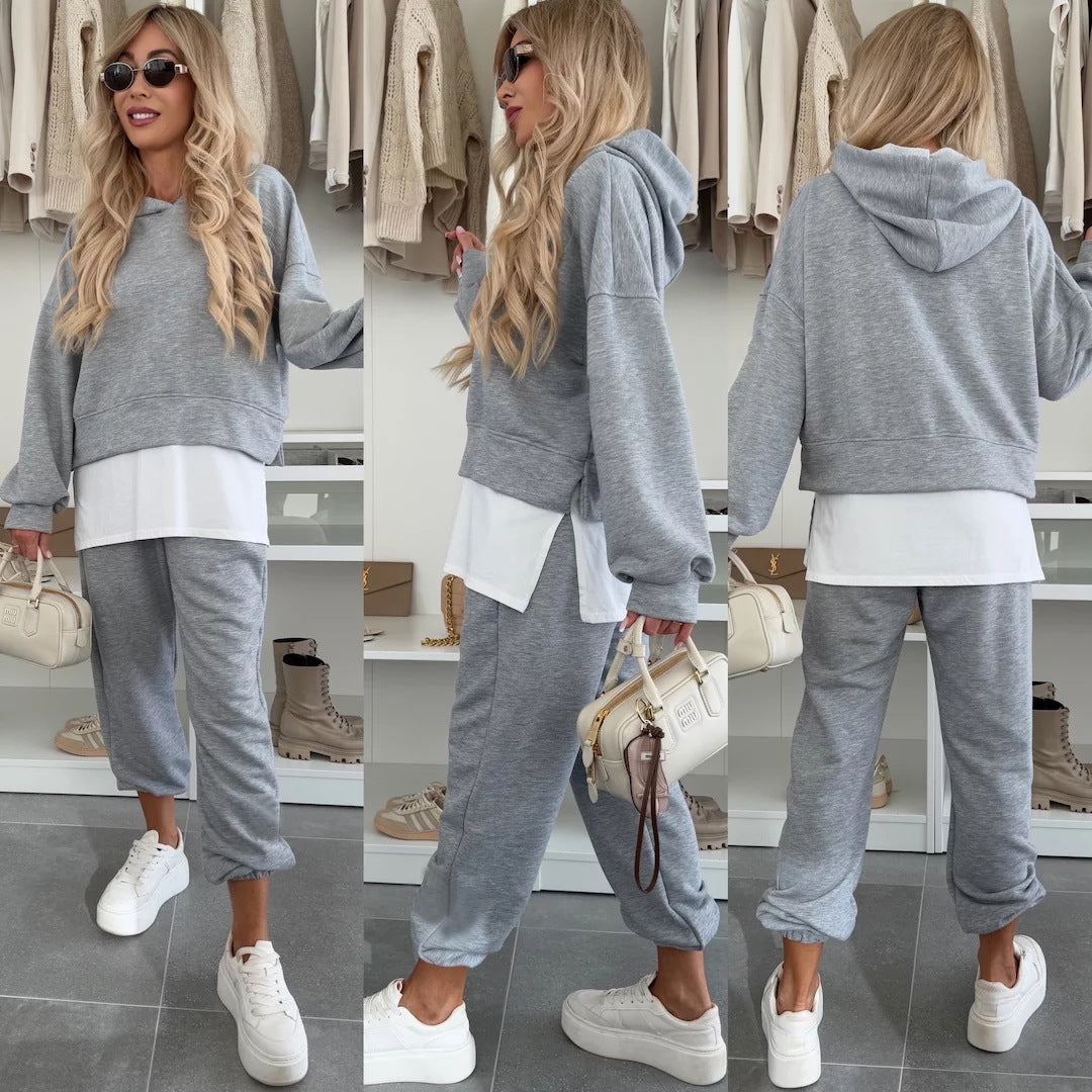 Damen Oversized Hoodie- und Jogging-Set aus Bio-Baumwolle mit Cropped-Sweat und elastischer Bündchenhose Drune