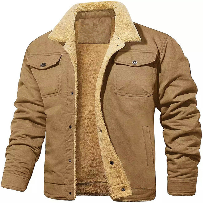 Herren Shirtjacke im Worker-Stil mit Sherpa-Futter und Pattentaschen Drune