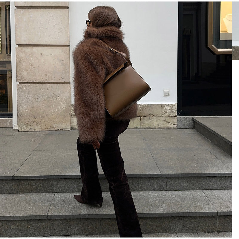 Damen Kunstfelljacke mit voluminösem Schnitt und elegantem Design Drune