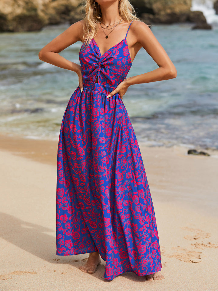 Damen Maxikleid mit raffiniertem Knotendesign und floralem Muster Drune