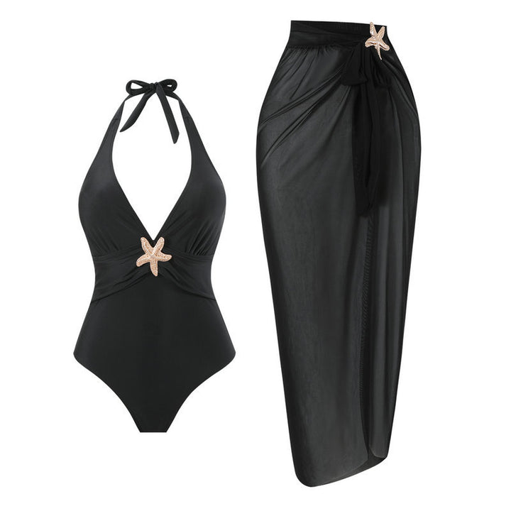 Damen Halterneck Bademode mit transparentem Pareo Drune