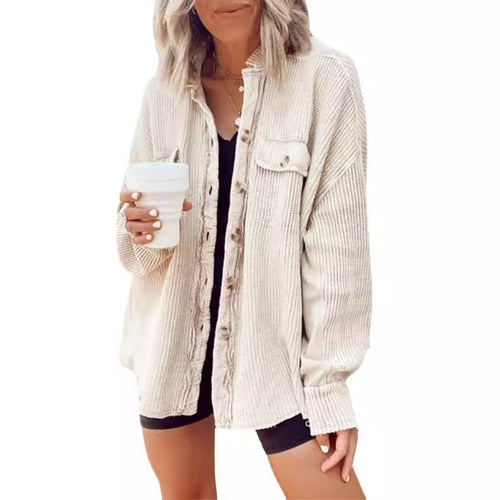 Damen Lässige Waffle-Strickjacke mit praktischen Taschen und Knopfdetails Drune
