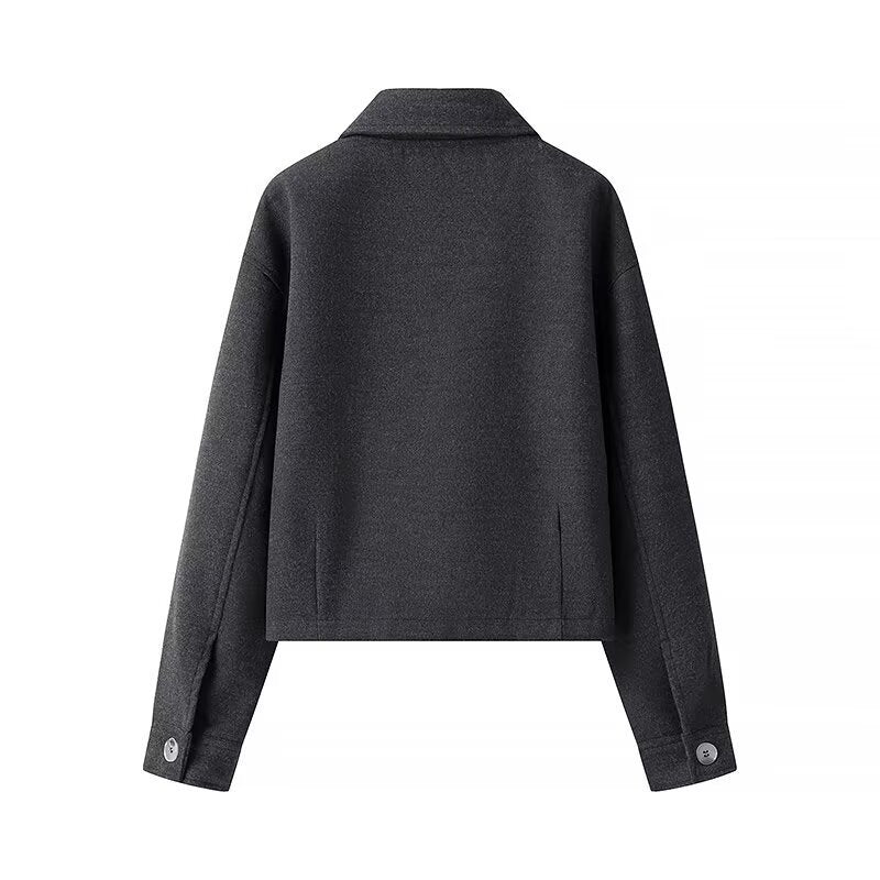 Damen nan gepflegte Cropped‑Blousonjacke im Hemdkragenstil mit verdeckter Reißverschlussfront und großen aufgesetzten Taschen Drune
