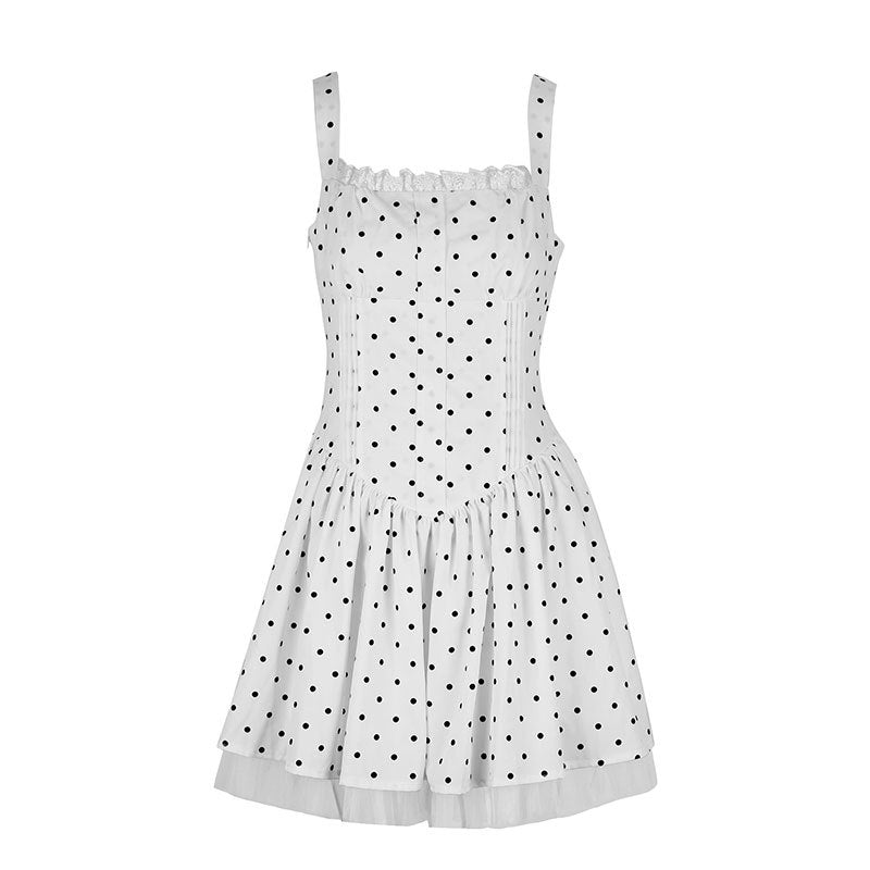 Damen Sommerliches Kleid mit schwingendem Rock und Punktmuster Drune