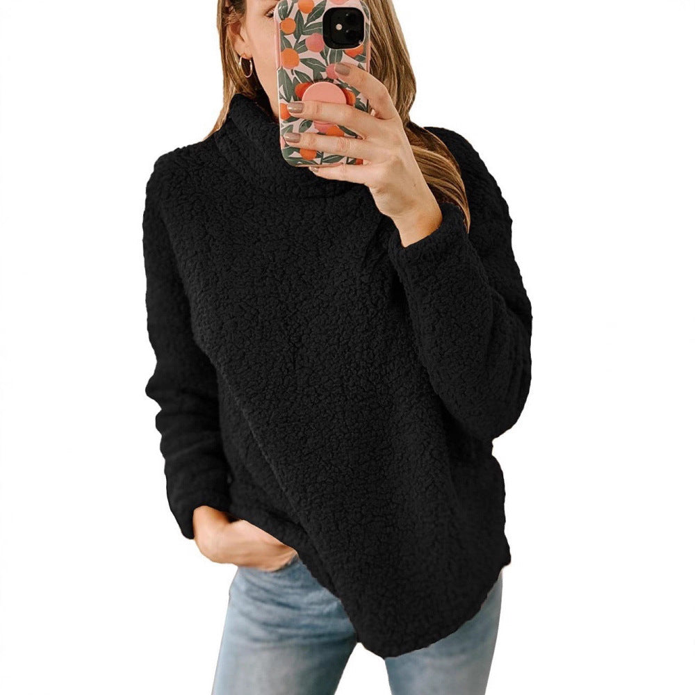 Damen Kuscheliger Fleece-Pullover mit hohem Kragen und strukturierter Oberfläche Drune