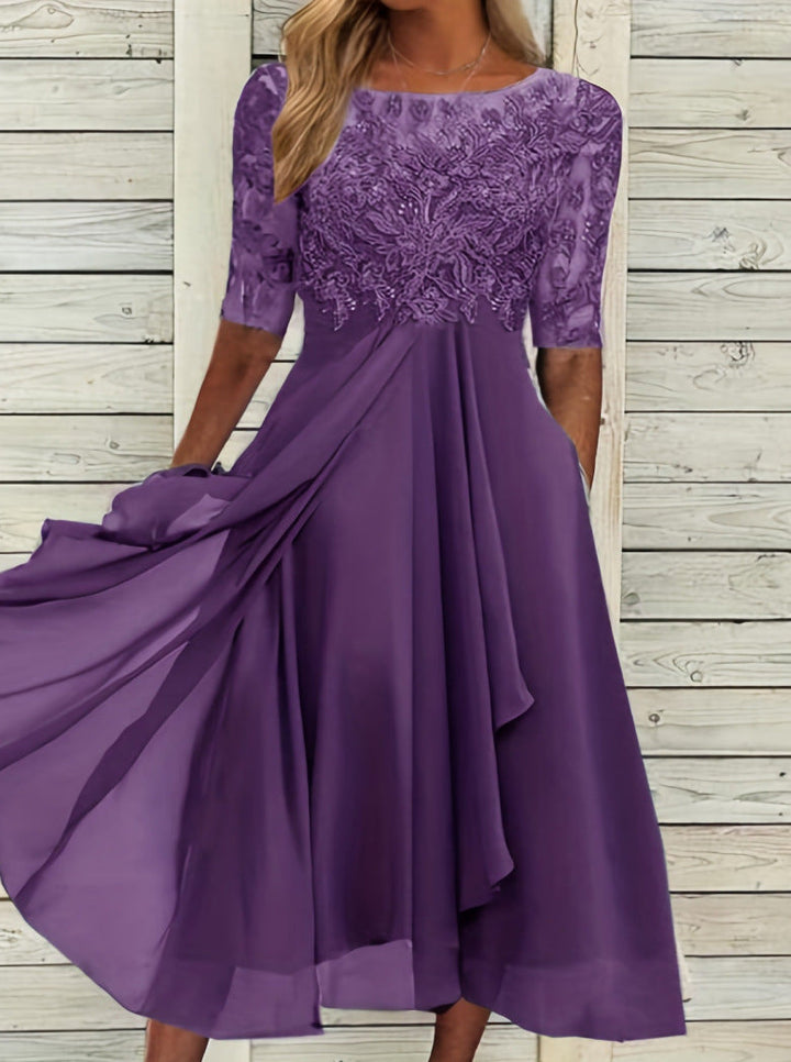 Damen Abendkleid mit elegantem Stickdesign und fließendem Rock Drune