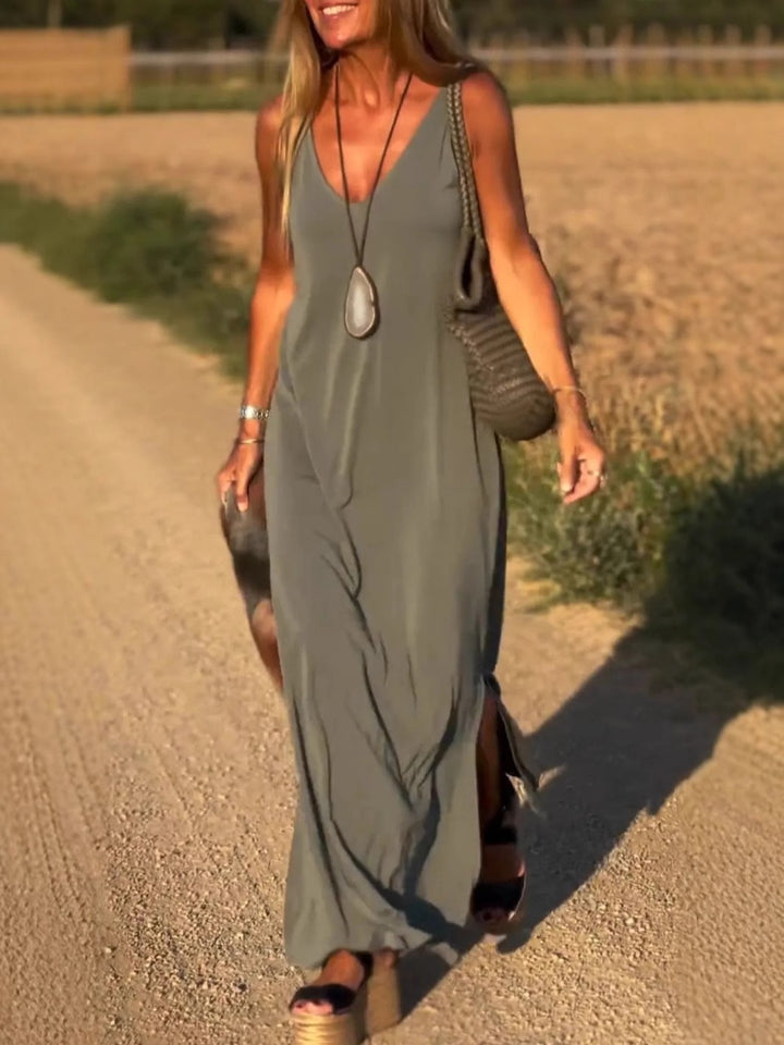 Damen Maxikleid mit eleganter V-Form und qualitativ hochwertigem Obermaterial Drune