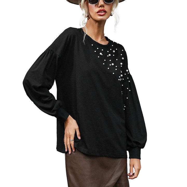 Damen Oversize-Sweatshirt mit Perlendekor und Ballonärmeln Drune