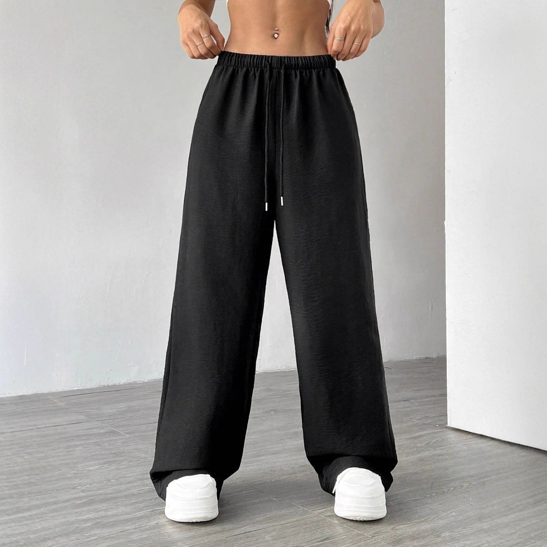 Damen Weite Lounge-Hose mit hohem Elastikbund und Kordelzug Drune