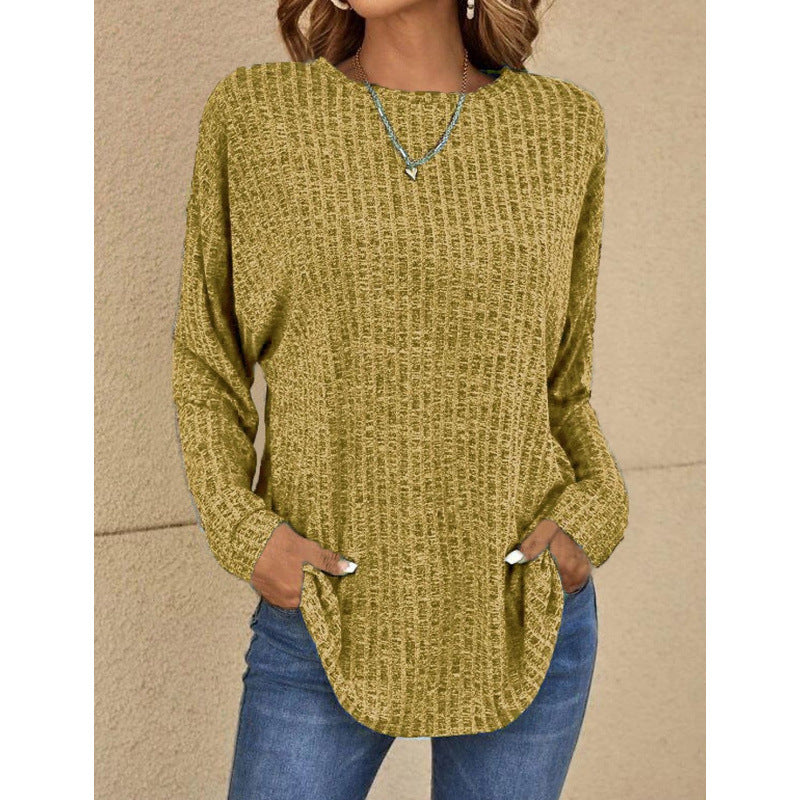 Damen Oversized Struktur-Strickpullover mit Rundhals und Eingrifftaschen Drune