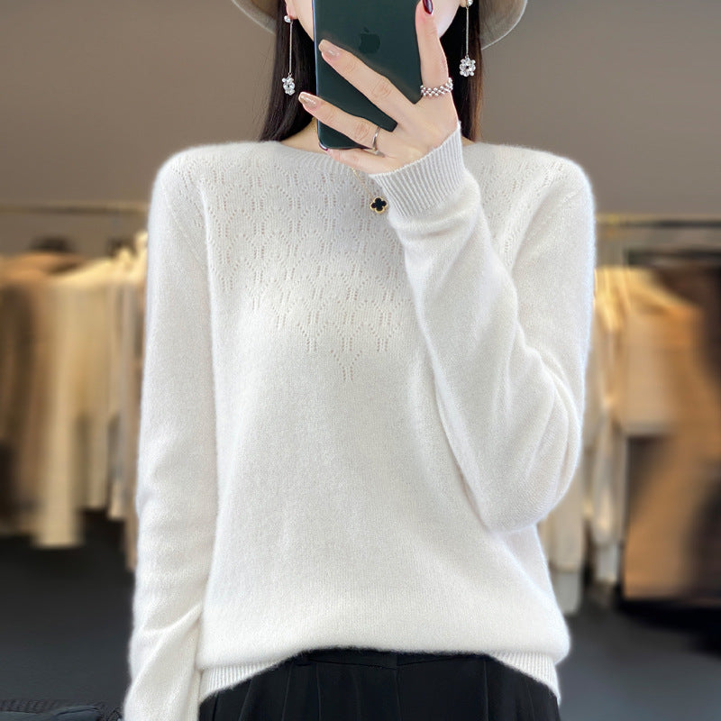 Damen Kuscheliger Midweight Rundhals-Pullover aus Angora-Blend mit feinem Flor und schmalem Bündchen Drune