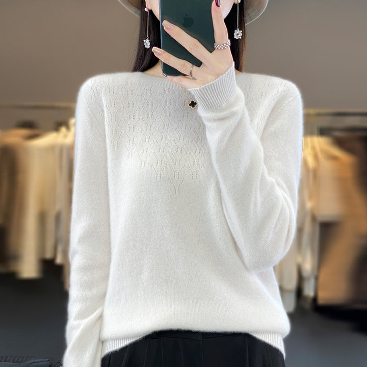 Damen Kuscheliger Midweight Rundhals-Pullover aus Angora-Blend mit feinem Flor und schmalem Bündchen Drune