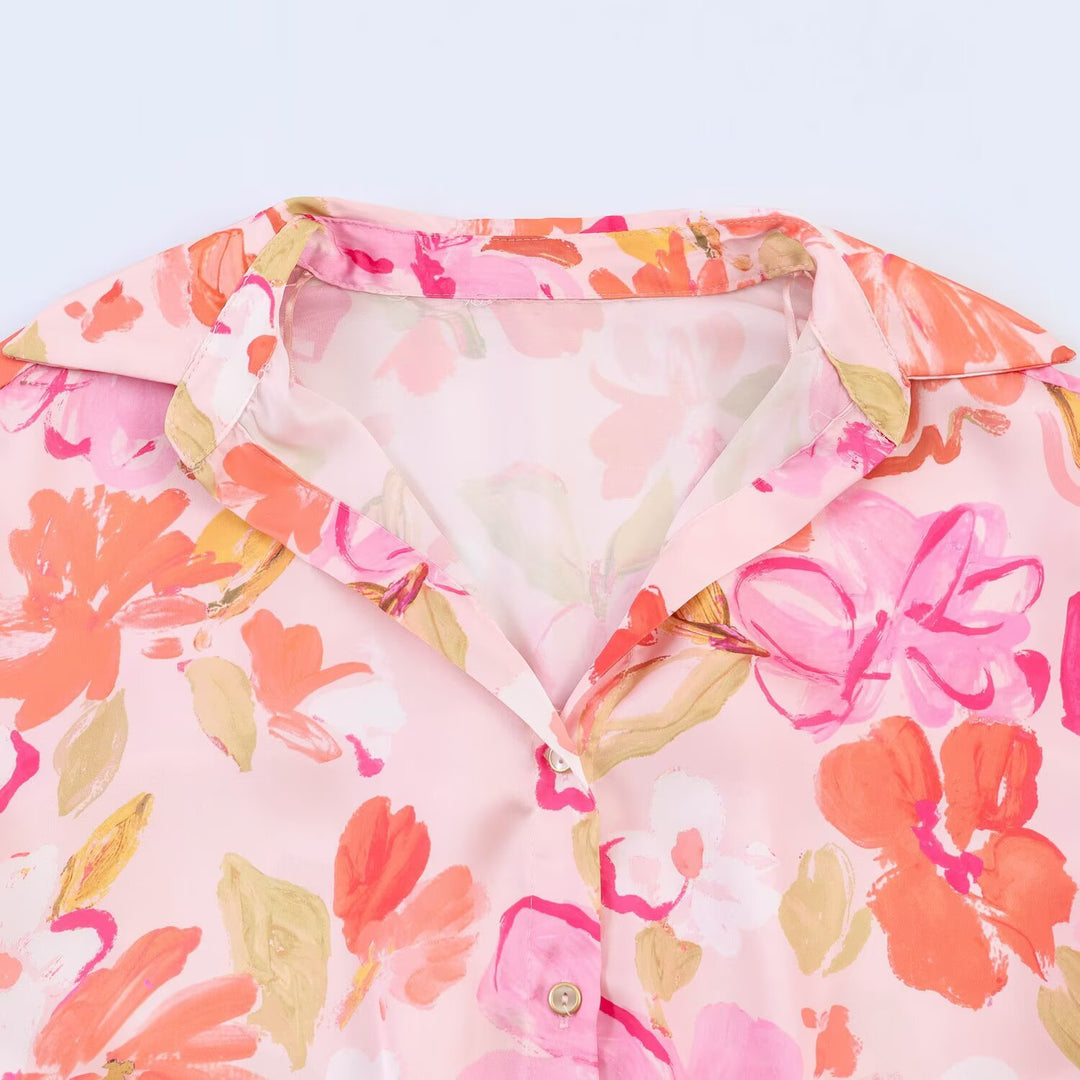 Damen Locker geschnittene Satinoptik-Bluse mit Hemdkragen und Ballonärmeln Drune