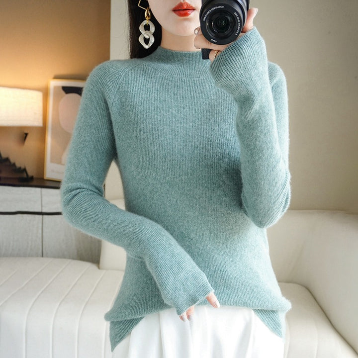 Damen Schmal geschnittener Stehkragenpullover aus leichtem Feinstrick mit feiner Rippenstruktur Drune