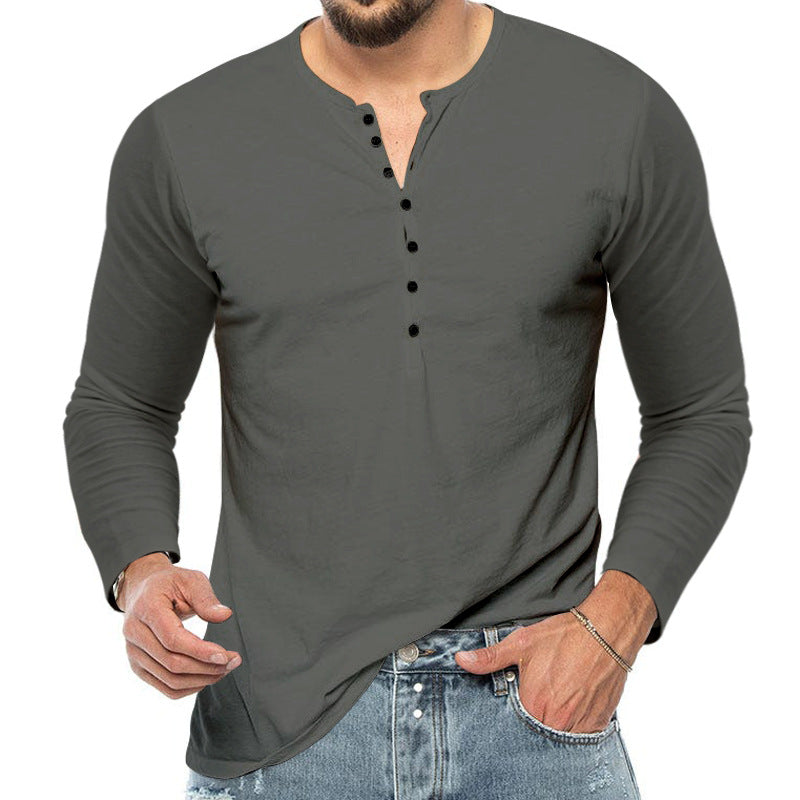 Herren nan schmal geschnittenes Henleyshirt mit Stehkragen und kurzer Knopfleiste Drune
