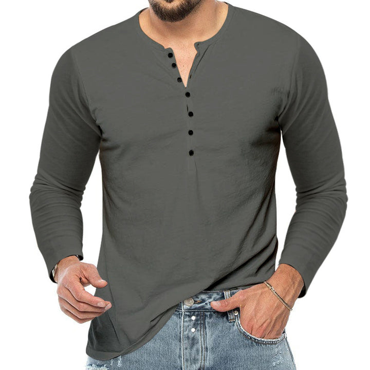 Herren nan schmal geschnittenes Henleyshirt mit Stehkragen und kurzer Knopfleiste Drune