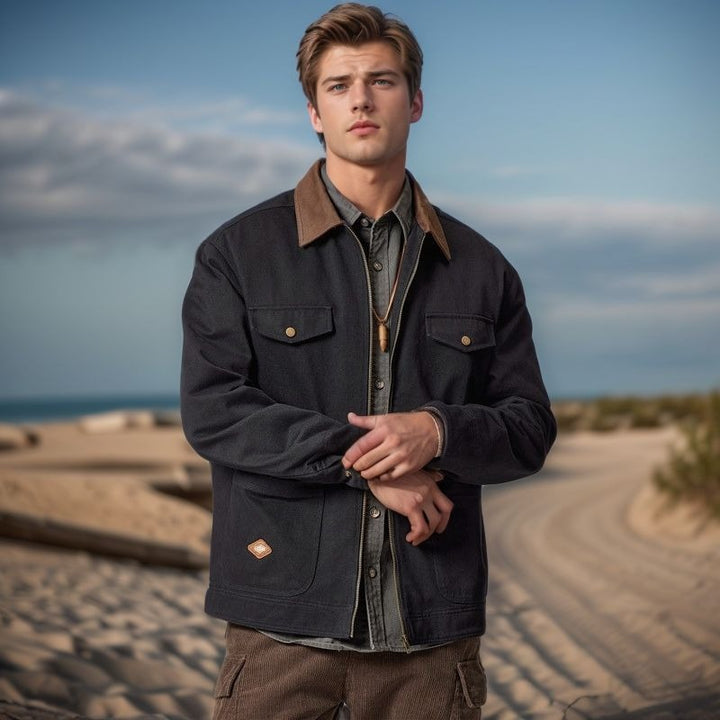 Herren lässige Utility-Jacke mit praktischen Klappentaschen und Reißverschluss Drune