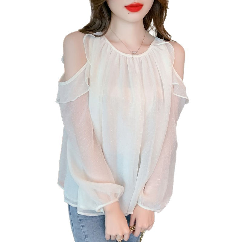 Damen Bluse mit offenen Schultern und Rüschendetails Drune