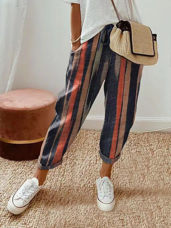 Damen Lockere Bedruckte Jogger mit Kordelzug und Rippbund Drune