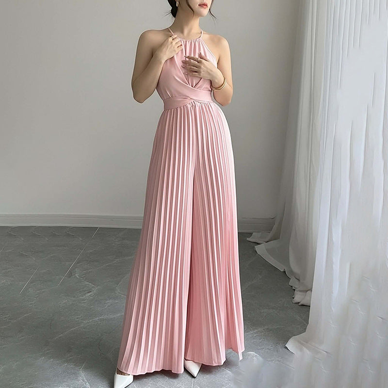 Damen Plissierter Jumpsuit mit tiefem Ausschnitt und Taillierung Drune