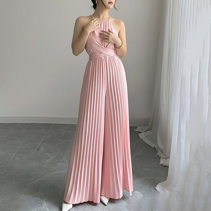 Damen Plissierter Jumpsuit mit tiefem Ausschnitt und Taillierung Drune