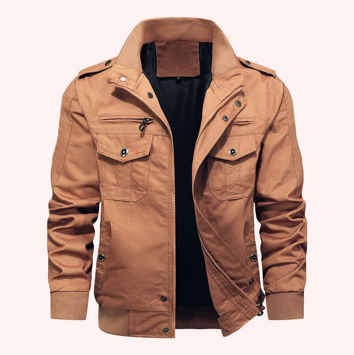 Herren robuste Canvas-Fieldjacke mit Stehkragen, Mehrfachtaschen und Rippbündchen Drune
