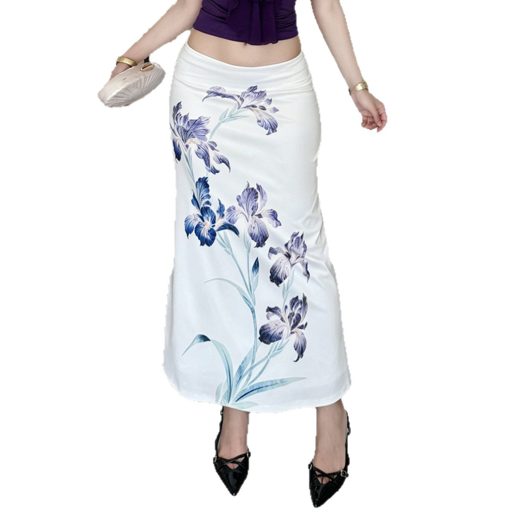 Damen A-Linien Midirock aus leichtem Viskose-Mix mit künstlerischem Blumenprint Drune