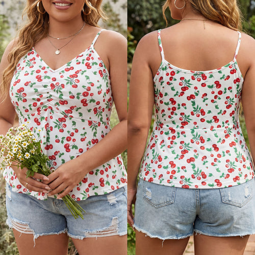 Damen, luftiges Blumenshirt mit Spaghettiträgern Drune