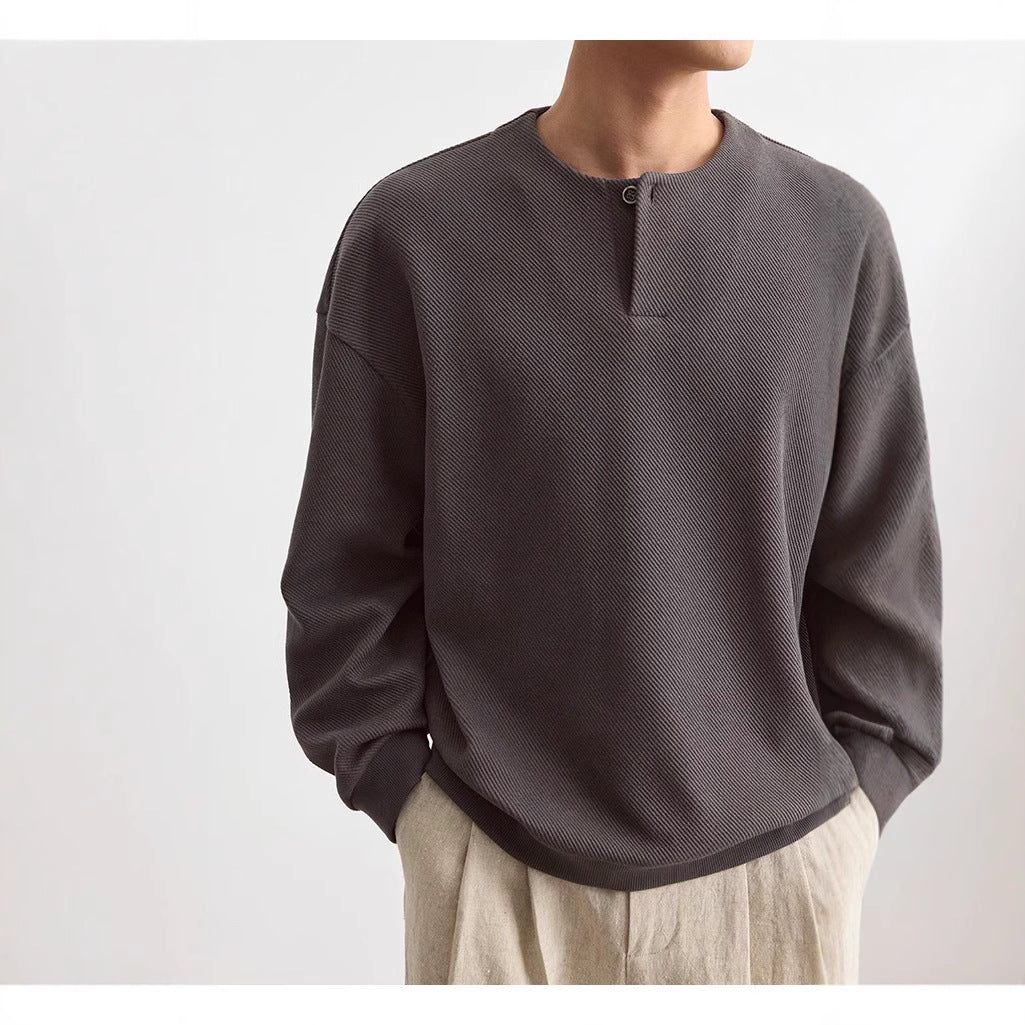 Herren Strukturierter Oversize-Strickpullover mit Henley-Knopfleiste Drune
