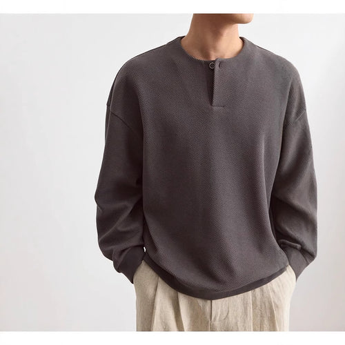 Herren Strukturierter Oversize-Strickpullover mit Henley-Knopfleiste Drune