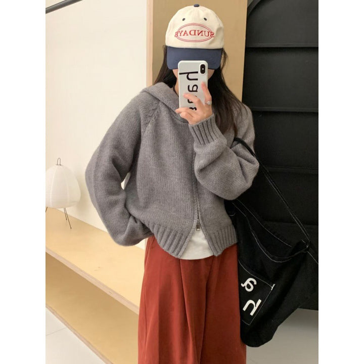 Damen Kuscheliger Hoodie-Cardigan mit Reißverschluss und großen Taschen Drune