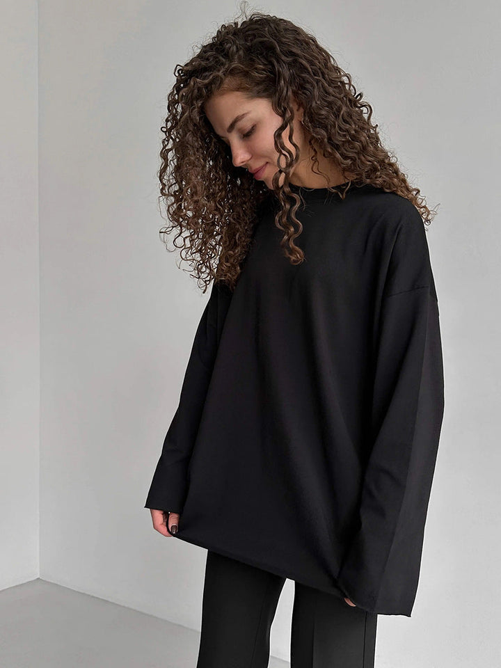 Damen Oversize Langarmshirt mit hohem Kragen Drune