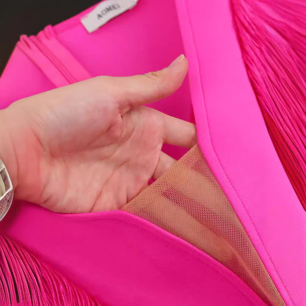 Damen Glamouröses Abendkleid mit Fransen Drune