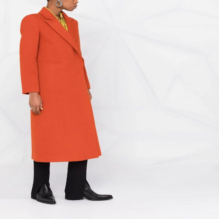Damen Maxilanger Wollmix-Longcoat mit schlanker Nahtführung und verdeckten Eingrifftaschen Drune