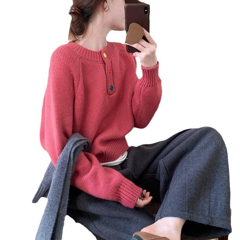 Damen Gemütlicher Pullover mit bunten Knopfdetails und weichem Material Drune