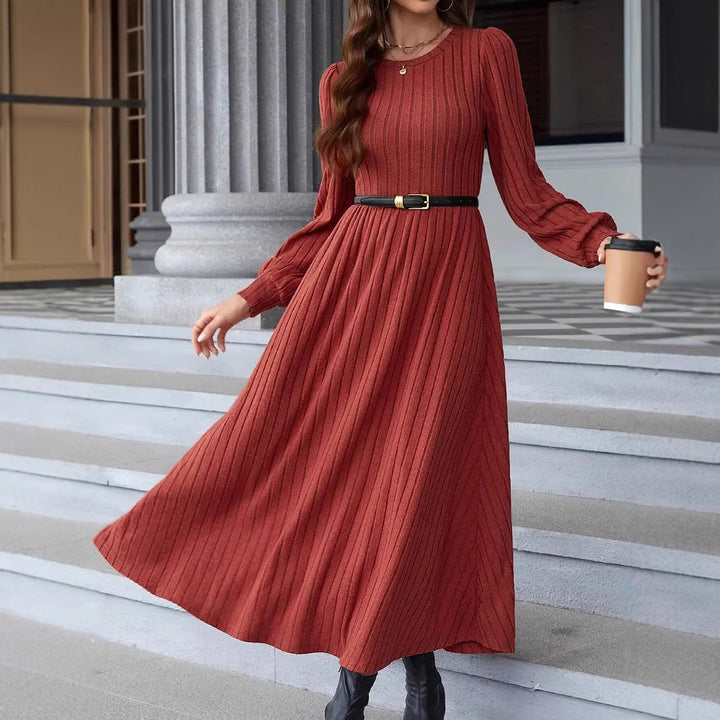 Damen gestricktes Maxikleid mit langen Ärmeln Drune