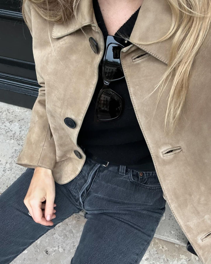 Damen modische Wildlederjacke mit praktischen Taschen Drune