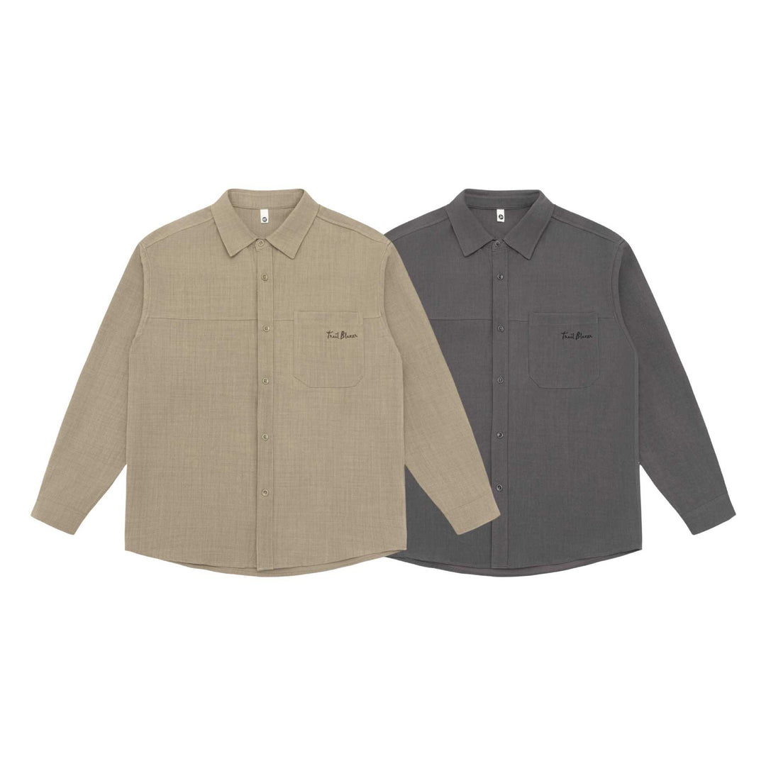 Unisex Leichte Hemdjacke im Overshirt-Stil aus Leinen-Baumwollmix mit Brusttasche und gerundetem Saum Drune