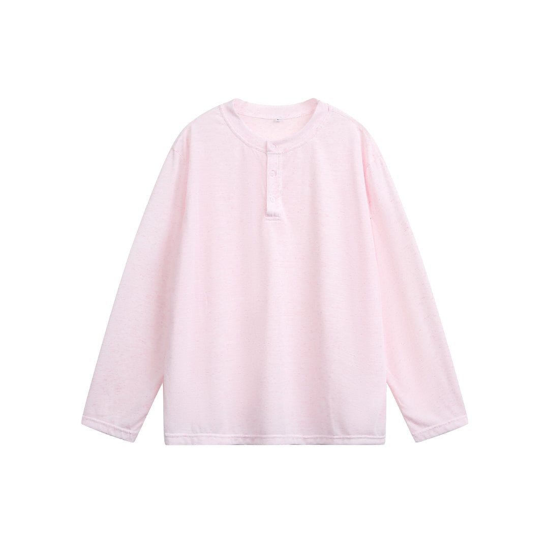 Unisex Meliertes Baumwoll-Henleyshirt im Oversize-Look mit kurzer Knopfleiste Drune