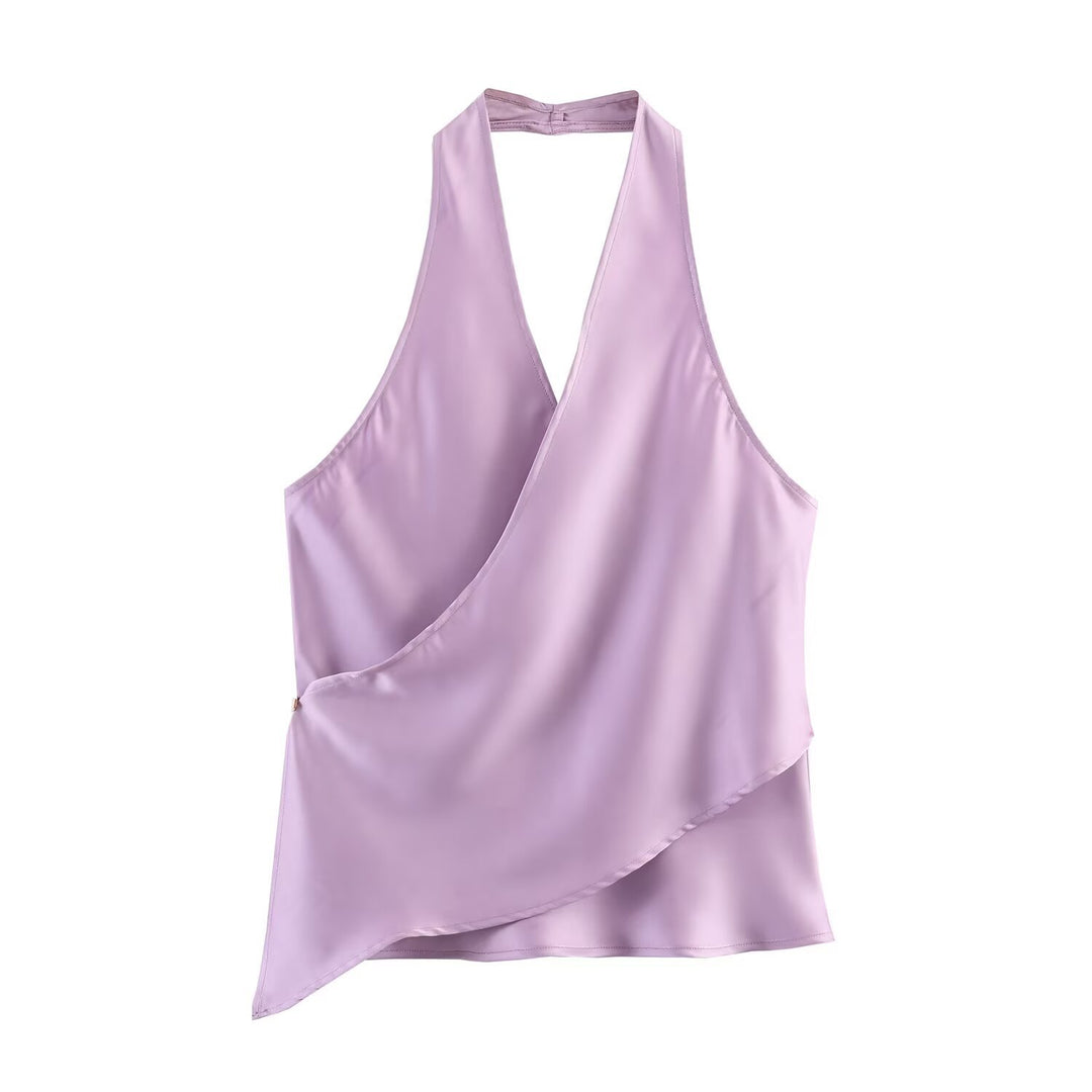 Damen elegantes Haltertop mit asymmetrischem Schnitt und schimmerndem Satinfinish Drune
