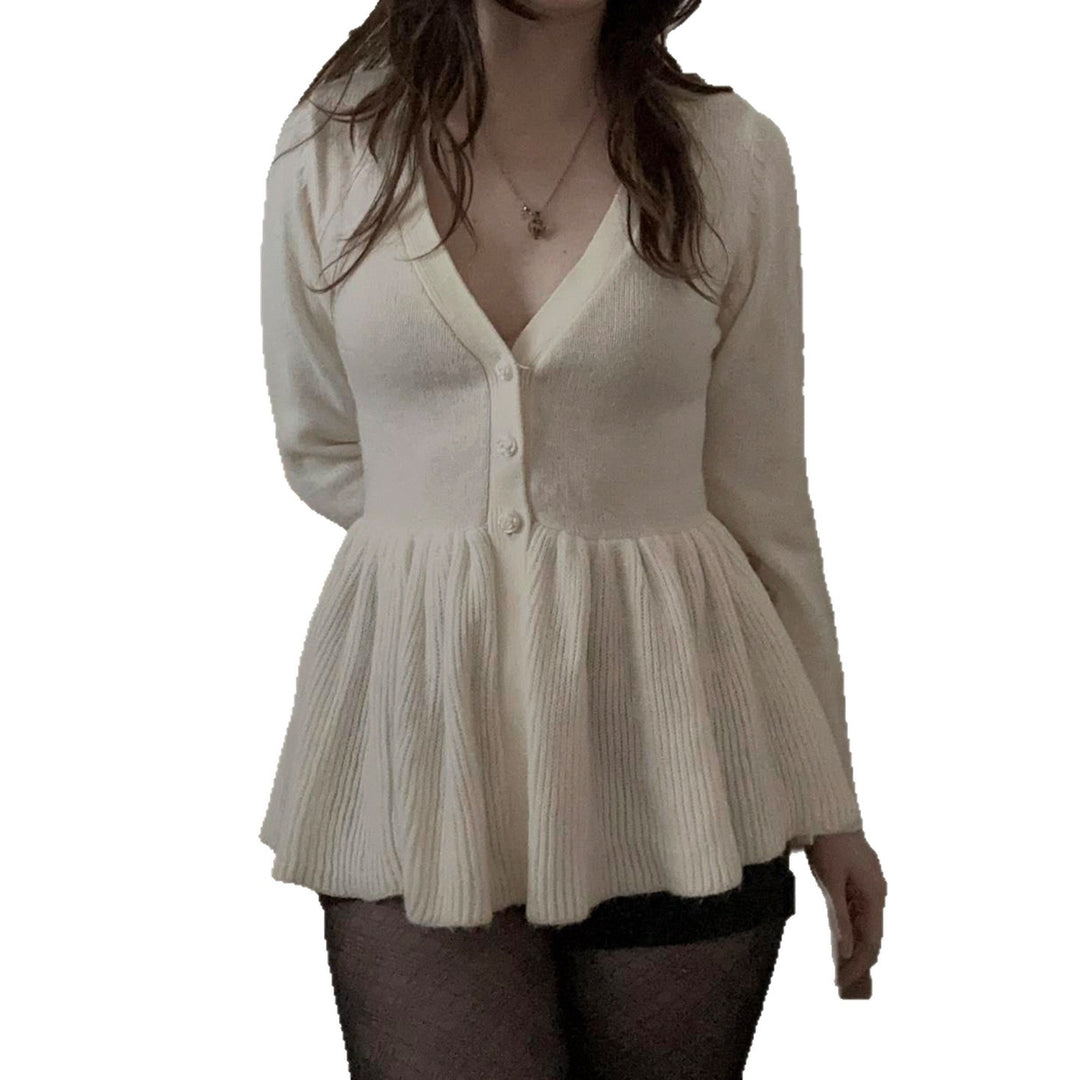 Damen Gerippte Strickjacke mit tailliertem Peplum-Saum Drune