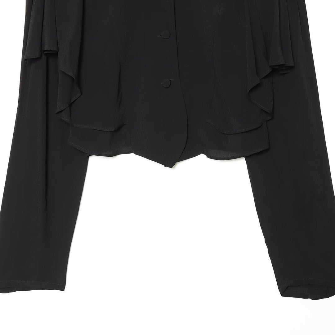 Damen Kurzjacke mit Lagenvolants, Stehkragen und verdeckter Knopfleiste Drune