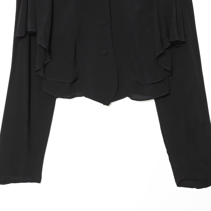 Damen Kurzjacke mit Lagenvolants, Stehkragen und verdeckter Knopfleiste Drune