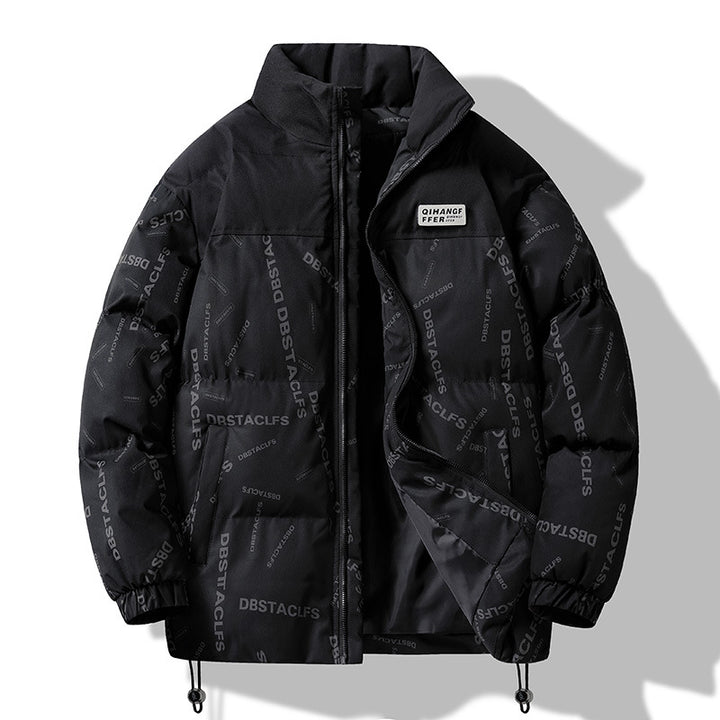 Herren Gepolsterte Steppjacke mit grafischem Schrift-Print, Stehkragen und verstellbarem Saum Drune