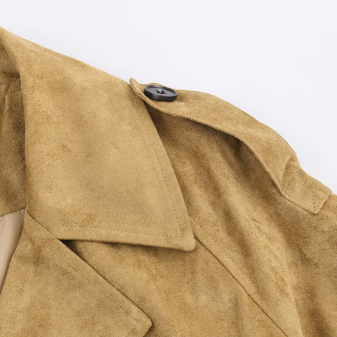 Damen elegante Kurzjacke im Biker-Stil aus weichem Kunstleder Drune