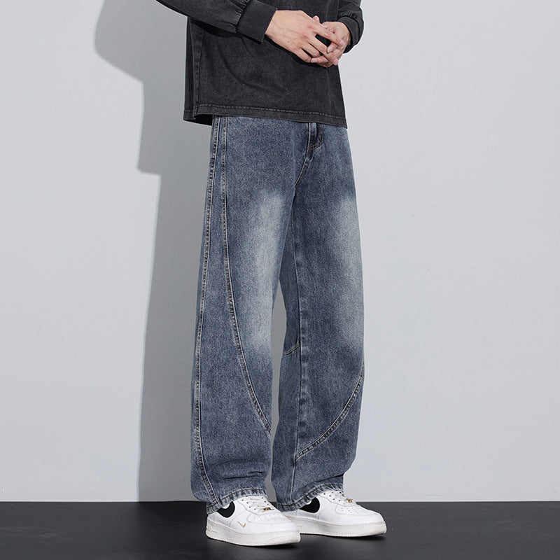 Herren Weite Baggy-Jeans mit geschwungenen Nahtdetails und Used-Waschung Drune
