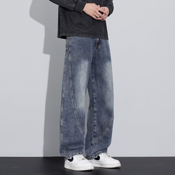Herren Weite Baggy-Jeans mit geschwungenen Nahtdetails und Used-Waschung Drune