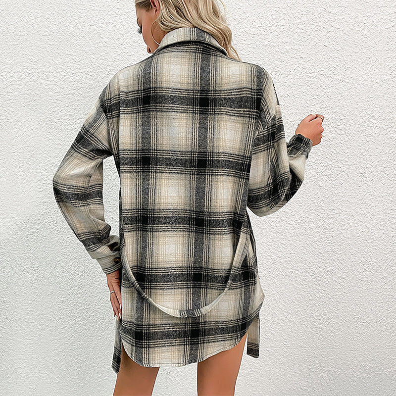 Damen Overshirt-Kleid mit Karomuster, Bindegürtel und aufgesetzten Brusttaschen Drune