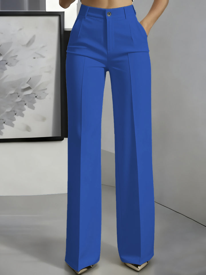 Damen Hochtaillierte Palazzo-Hose mit Bügelfalte und Eingrifftaschen Drune