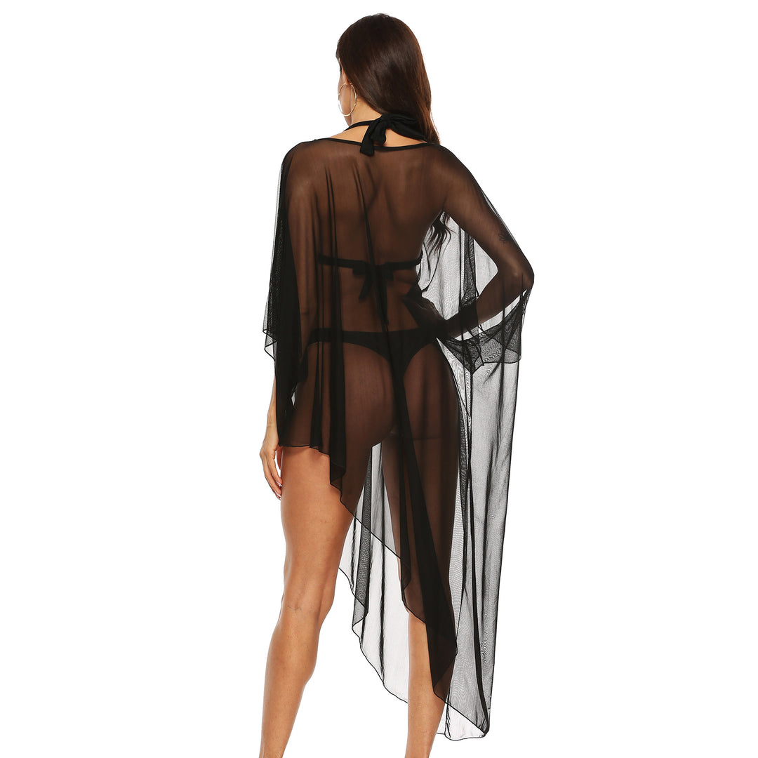 Damen transparenter Strandüberwurf mit eleganten Ärmeln Drune